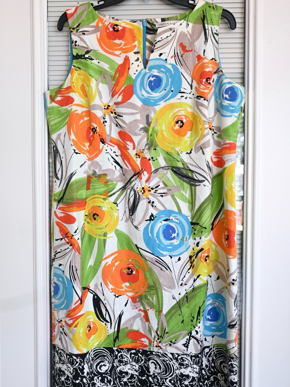 Peter Nygard Floral Print Dress in Green, Orange, Blue, Yellow, Black, Orange - Picture 1 of 3